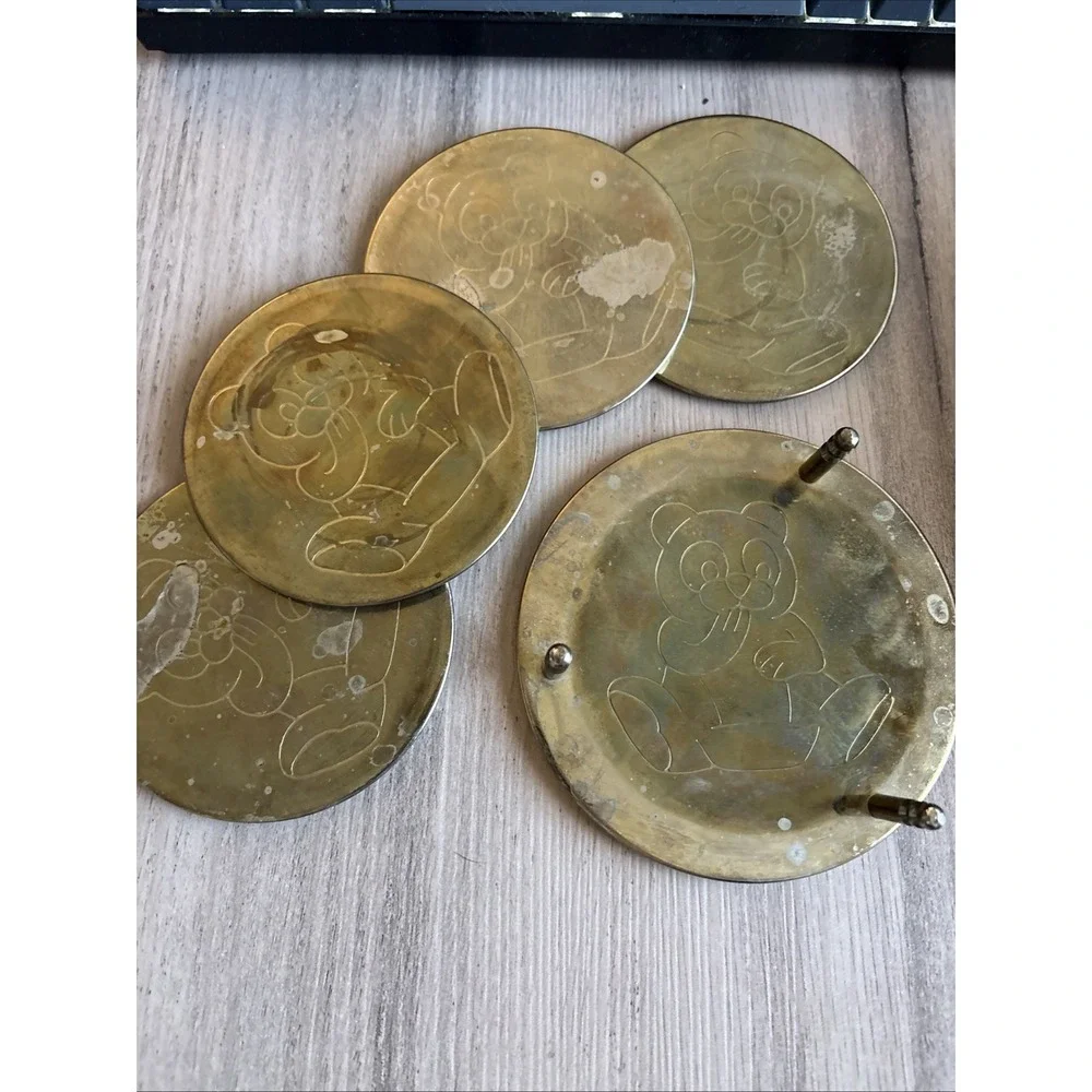 Vintage Set‎ of 4 Brass Metal Round (3 3/4